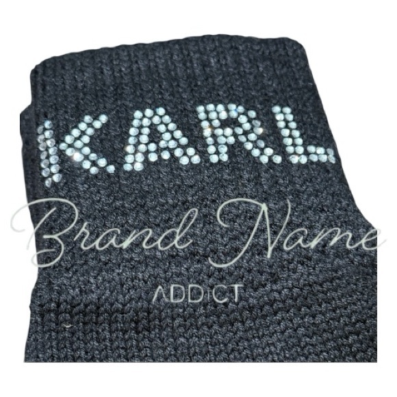 Karl Lagerfeld Black Knit Gloves with Crystal Logo - Picture 4 of 6